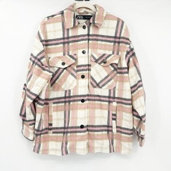 Zara Womens Bloggers‎ Fav Fall Plaid Wool Blend Oversized Shirt Jacket Shacket S - Picture 1 of 6
